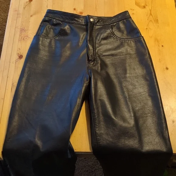 Vintage Chic: LA ROXX 1990's Black Leather Pants with Barrel/Balloon Legs - Picture 1 of 14